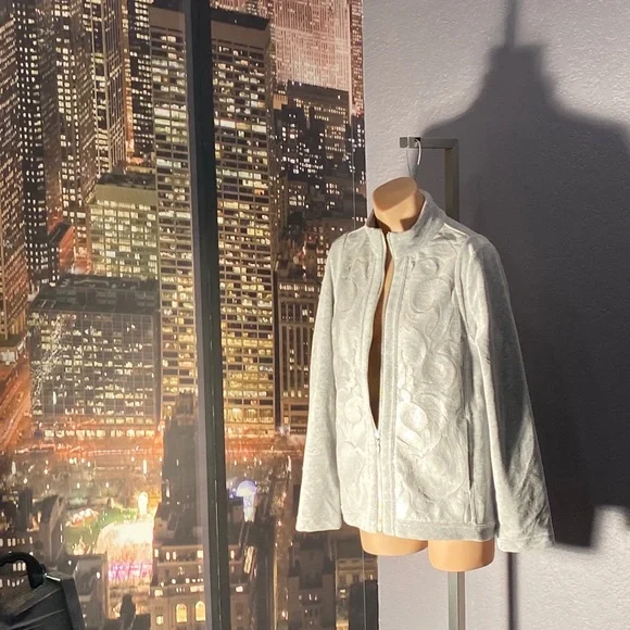 CHICO’S - NWT - grey velour oversized jacket, front sequins, zipper, pockets - 0
